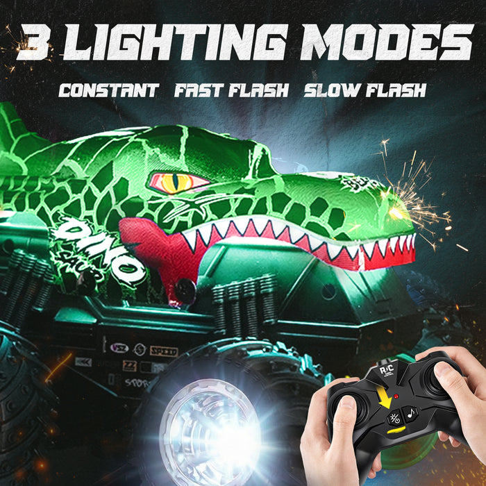 Bezgar Dinosaur Toys RC Cars for Kids 4-7 8-12, RC Monster Trucks for Boys with LED Shell & Wheels