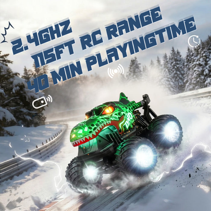 Bezgar Dinosaur Toys RC Cars for Kids 4-7 8-12, RC Monster Trucks for Boys with LED Shell & Wheels