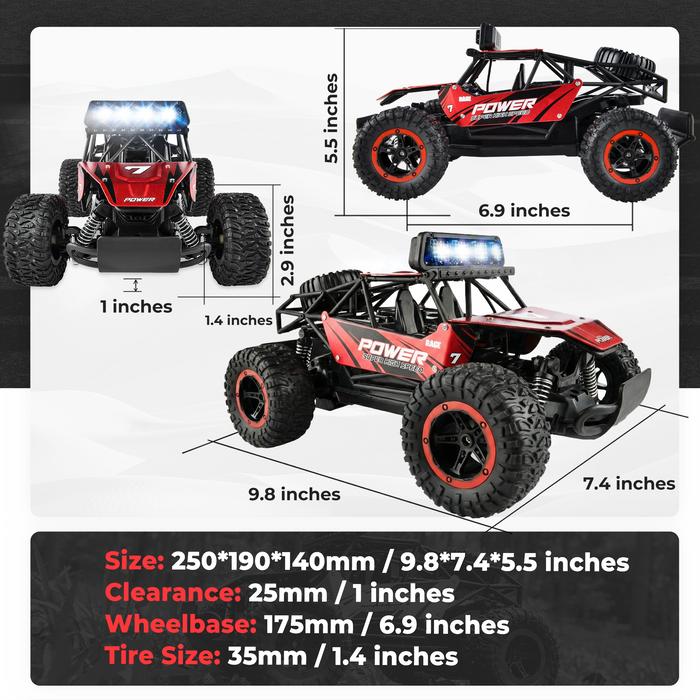 Bezgar Remote Control Cars - 1:14 Scale Off Road RC Crawler with LEDs & 2 Batteries