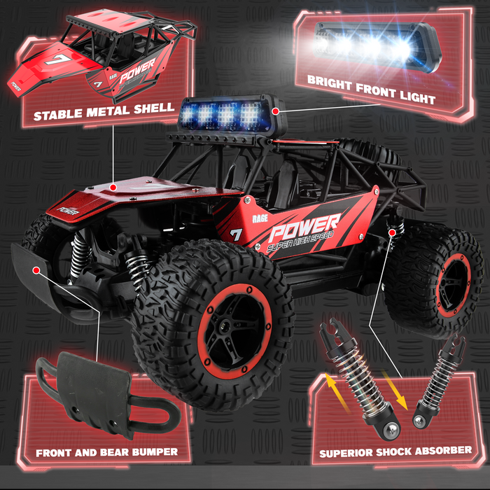 Bezgar Remote Control Cars - 1:14 Scale Off Road RC Crawler with LEDs & 2 Batteries