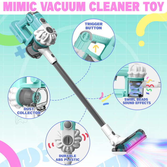 3-in-1 Kids Toy Vacuum Cleaner Set, Play Vacuum with Sounds, 3 Nozzles and Storage Stand