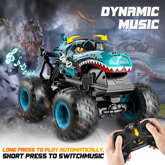 Bezgar RC Monster Trucks for Boys, Dinosaur Toys RC Cars for Kids with Lights & Music