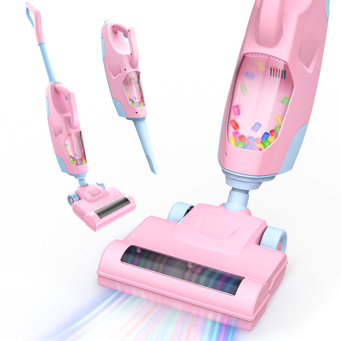 2-in-1 Kids Vacuum, Toy Vacuum Cleaner for Kids with Suction & Sounds, Pretend Play Toy Cleaning Set