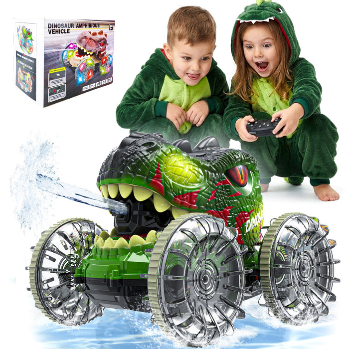 Bezgar Dinosaur RC Truck with Lights & Water Gun, 360° Spins