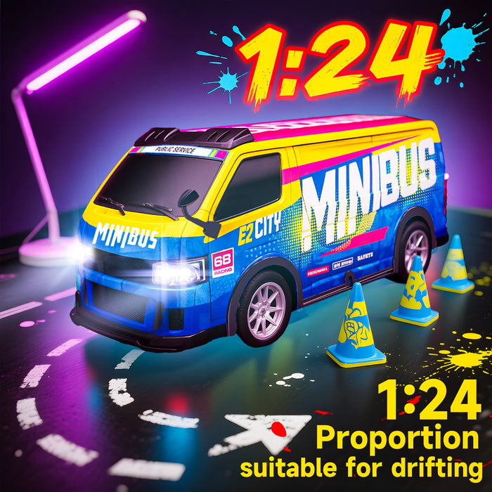 Bezgar 4WD RC Bus Toy with Color-Changing Lights and 2 Spare Tires