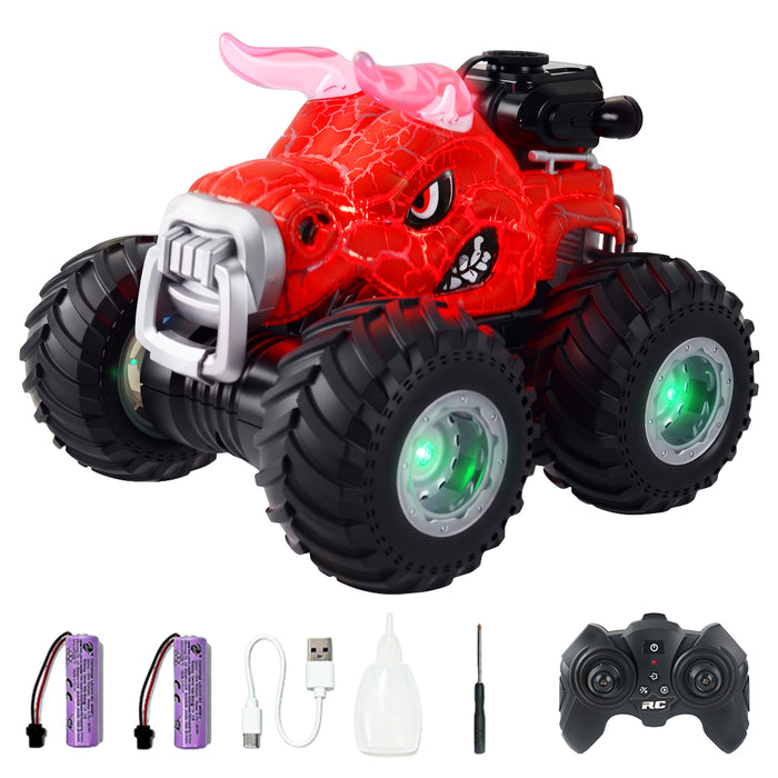 Bezgar RC Car for Kids, RC Monster Truck for Boys with Lights, Spray, 360° Spins Stunt