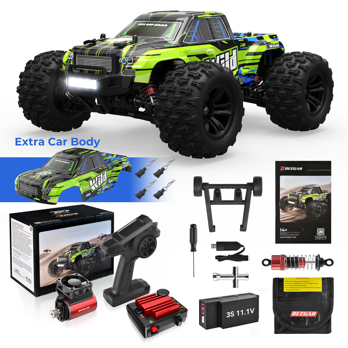 1/16 Brushless RC Car, 4WD Off-Road RC Truck - BEZGAR® HP161S