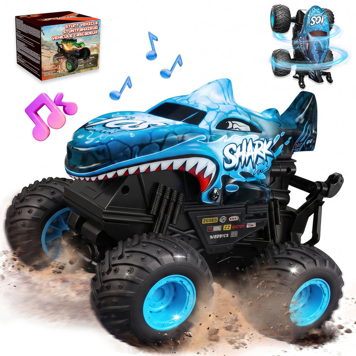 Bezgar Shark RC Car for Kids, RC Monster Truck for Boys with Lights & Music & 360° Stunt Spin
