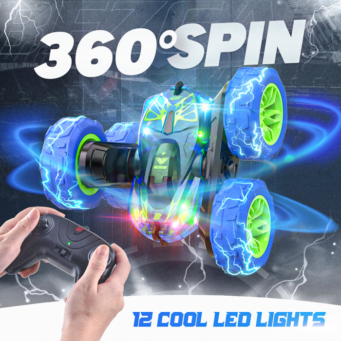 Bezgar RC Car for Kids, Double-Sided 360° Rotating RC Stunt Cars with Lights