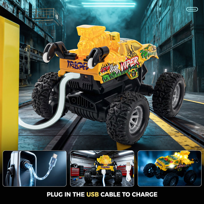Bezgar Mini RC Monster Truck with Lights & 360° Spins
