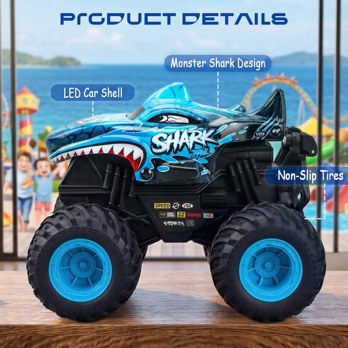 Bezgar Shark RC Car for Kids, RC Monster Truck for Boys with Lights & Music & 360° Stunt Spin