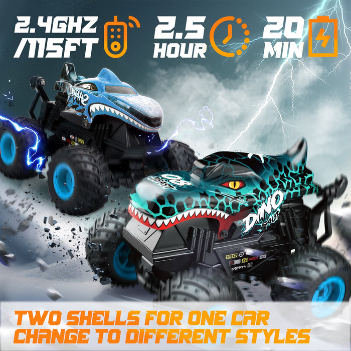 Bezgar 1:20 RC Monster Truck with Two Car Shells, Light, Music & 360° Spins