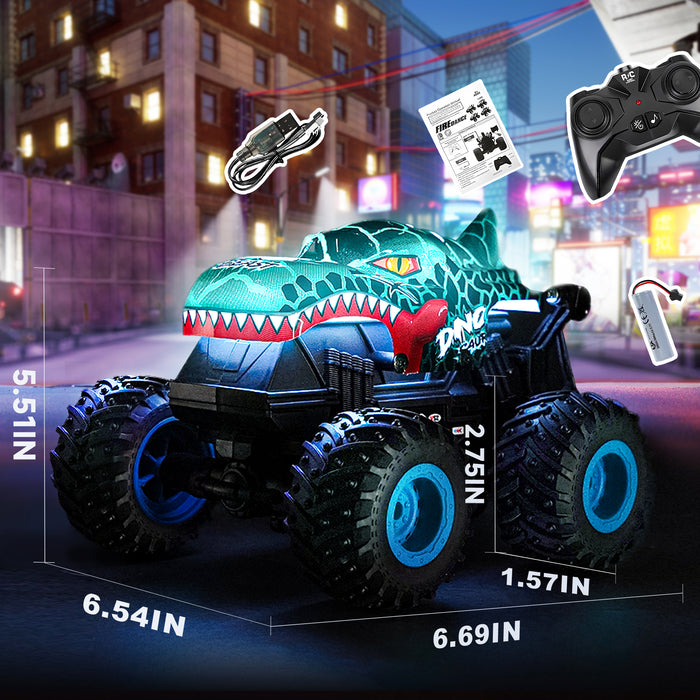 Bezgar RC Monster Trucks for Boys, Dinosaur Toys RC Cars for Kids with Lights & Music