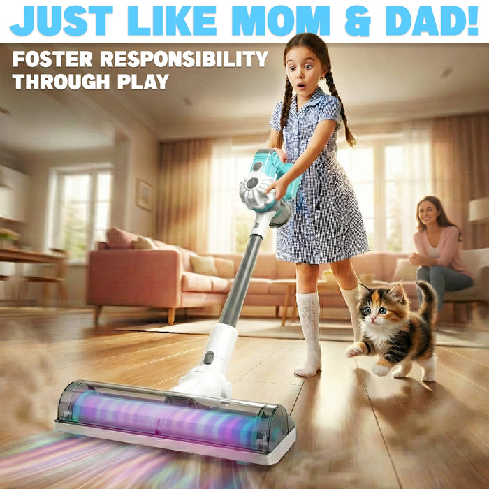 3-in-1 Kids Toy Vacuum Cleaner Set, Play Vacuum with Sounds, 3 Nozzles and Storage Stand