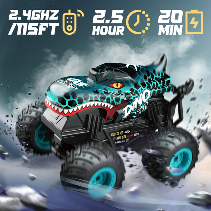 Bezgar RC Monster Trucks for Boys, Dinosaur Toys RC Cars for Kids with Lights & Music