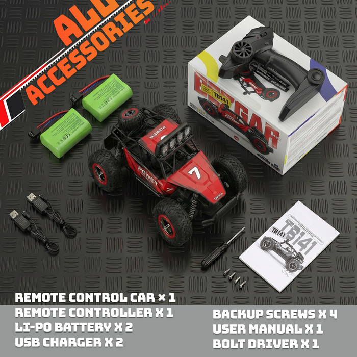 Bezgar Remote Control Cars - 1:14 Scale Off Road RC Crawler with LEDs & 2 Batteries