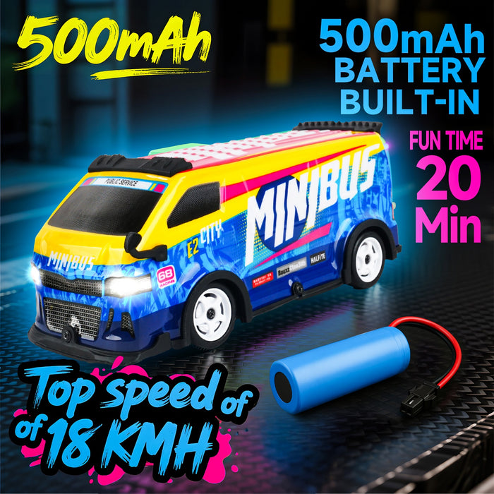 Bezgar 4WD RC Bus Toy with Color-Changing Lights and 2 Spare Tires