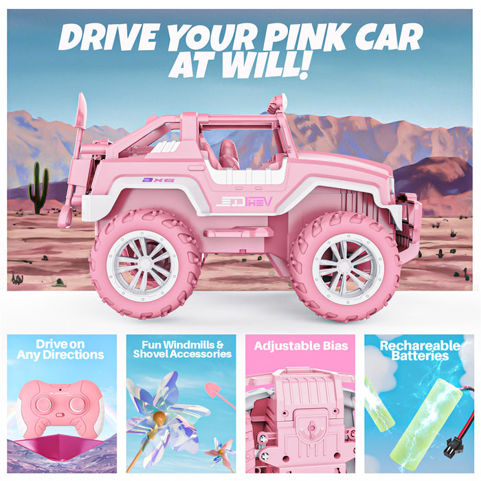 Bezgar Pink Remote Control Jeep Car for Girls with 4 Windmills