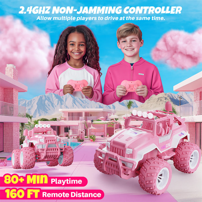 Bezgar Pink Remote Control Jeep Car for Girls with 4 Windmills