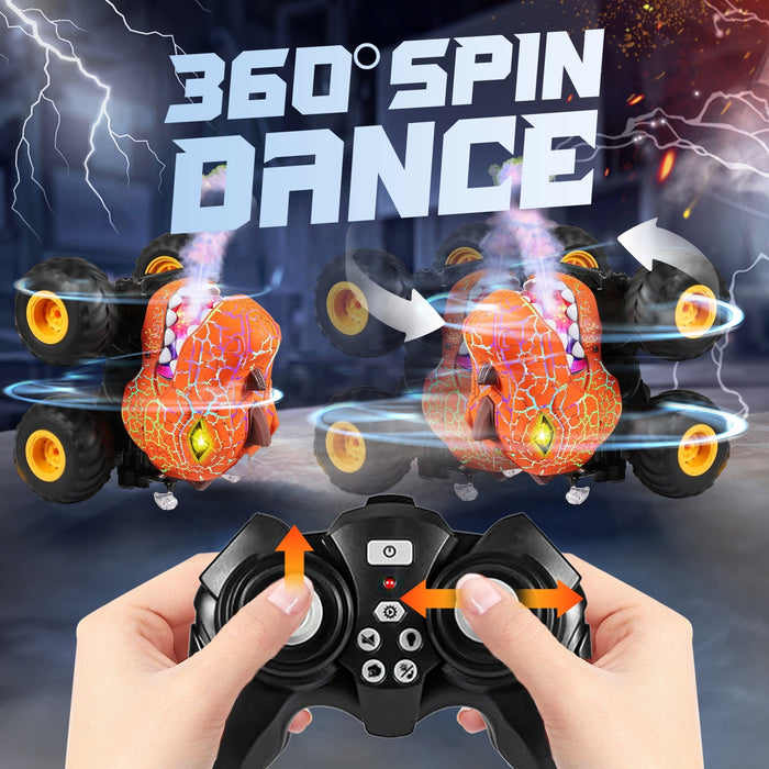 Bezgar RC Monster Truck, 1:20 Dinosaur RC Truck with Spray, Lights & 360° Spins