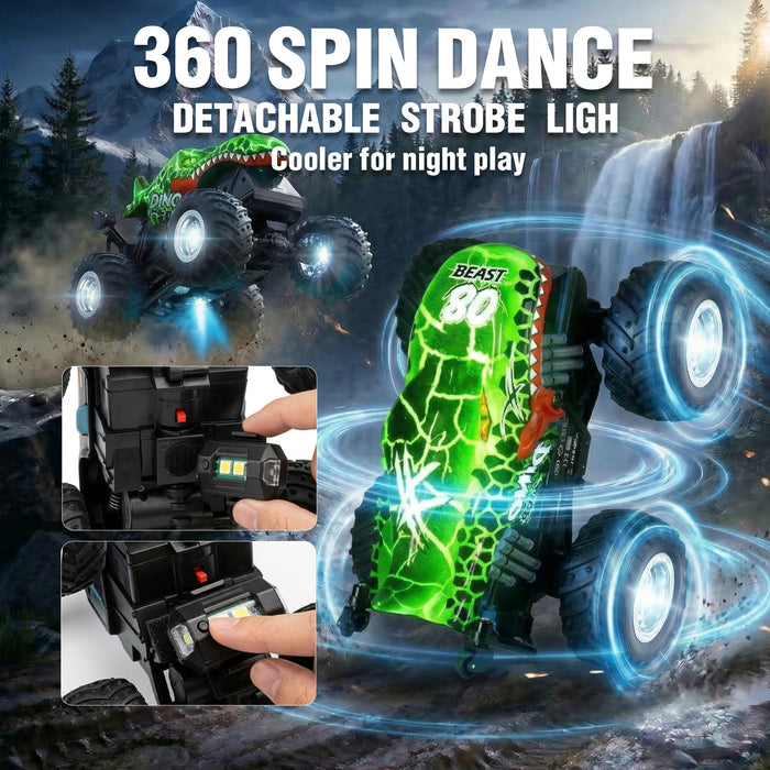 Bezgar Dinosaur Toys RC Cars for Kids 4-7 8-12, RC Monster Trucks for Boys with LED Shell & Wheels