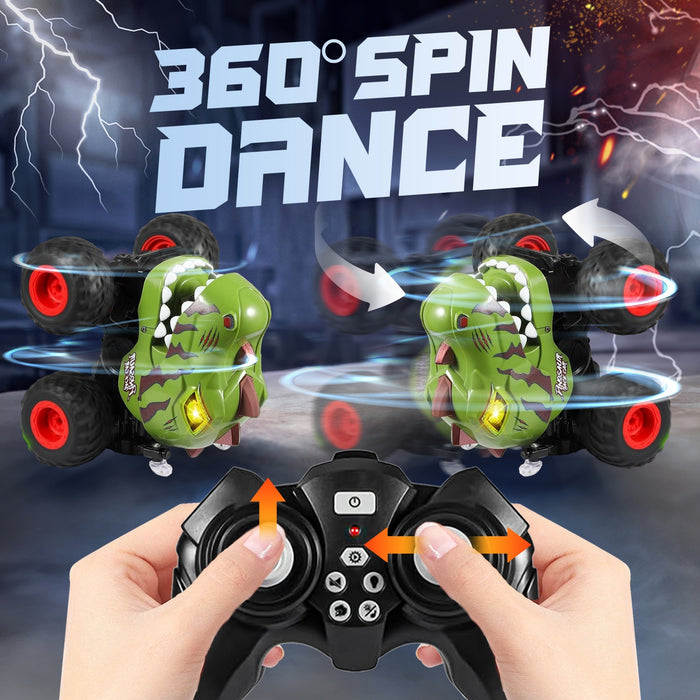 Bezgar 1:20 Camo Dinosaur RC Monster Truck with Spray, Lights & 360° Spins