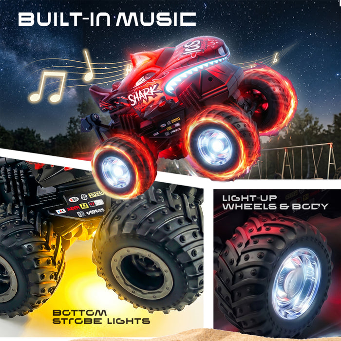 Bezgar RC Cars for Kids, RC Monster Trucks for Boys with LED Car Shell & Wheels, 360° Stunt and Music