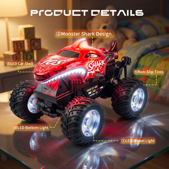 Bezgar RC Cars for Kids, RC Monster Trucks for Boys with LED Car Shell & Wheels, 360° Stunt and Music