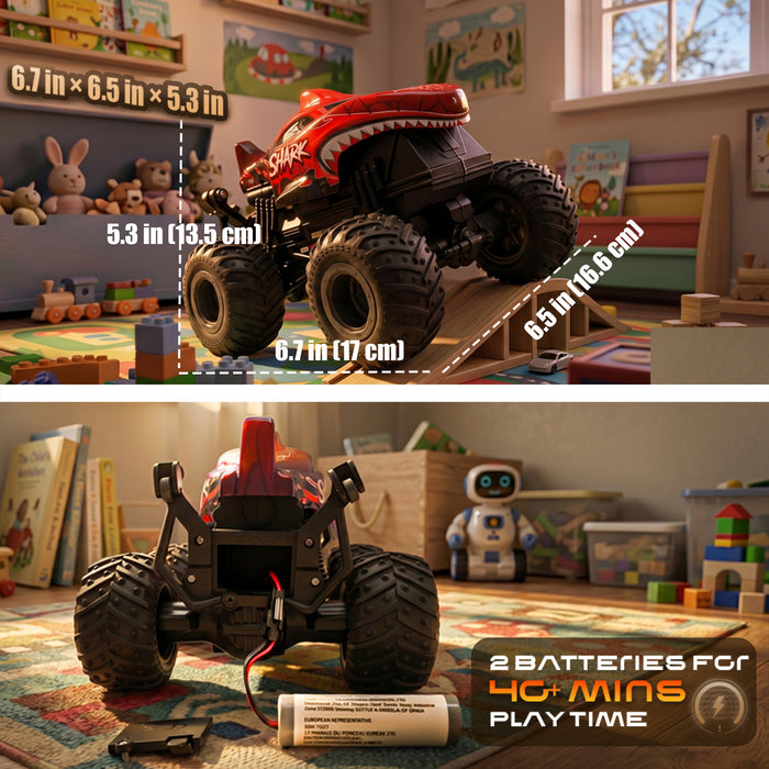 Bezgar RC Cars for Kids, RC Monster Trucks for Boys with LED Car Shell & Wheels, 360° Stunt and Music