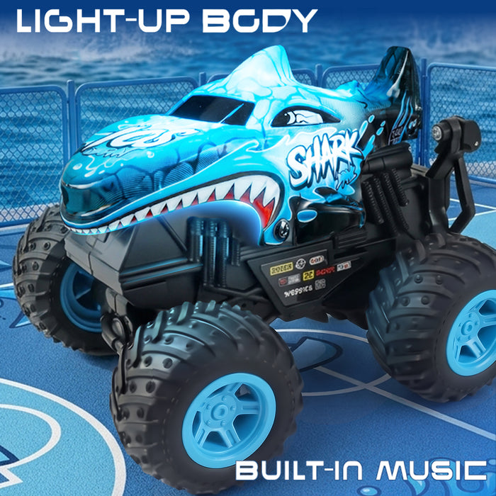 Bezgar Shark RC Car for Kids, RC Monster Truck for Boys with Lights & Music & 360° Stunt Spin