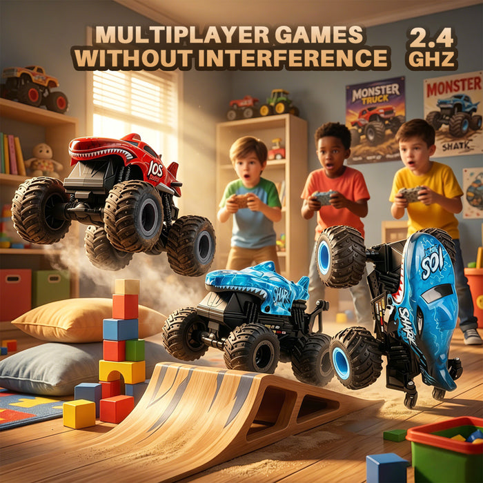 Bezgar RC Cars for Kids, RC Monster Trucks for Boys with LED Car Shell & Wheels, 360° Stunt and Music