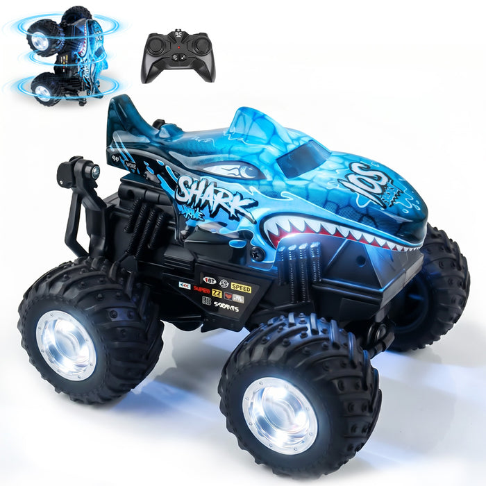 Bezgar RC Cars for Kids, RC Monster Trucks for Boys with LED Car Shell & Wheels, 360° Stunt and Music