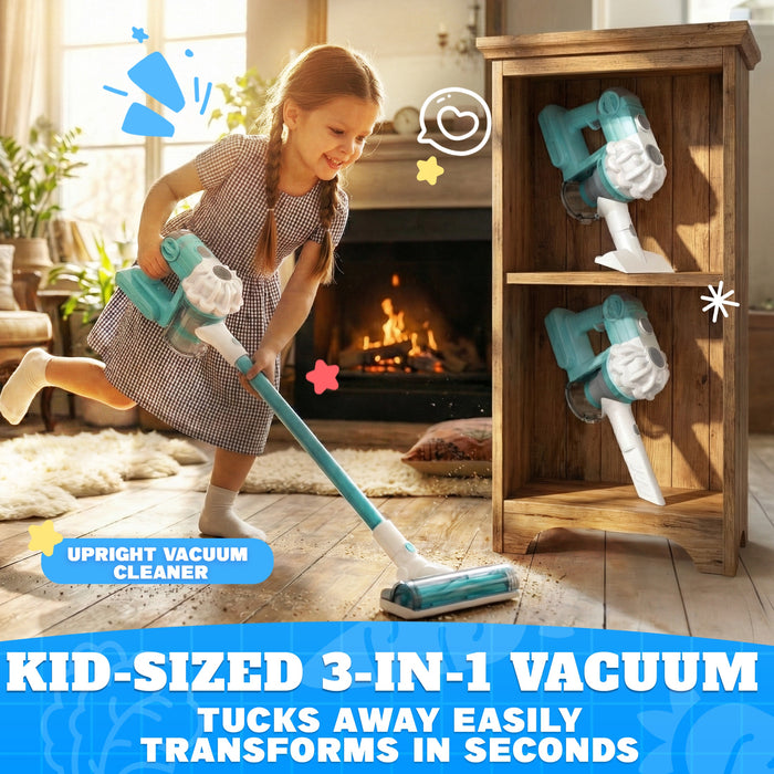 3-in-1 Kids Toy Vacuum Cleaner Set, Play Vacuum with Sounds, 3 Nozzles and Storage Stand