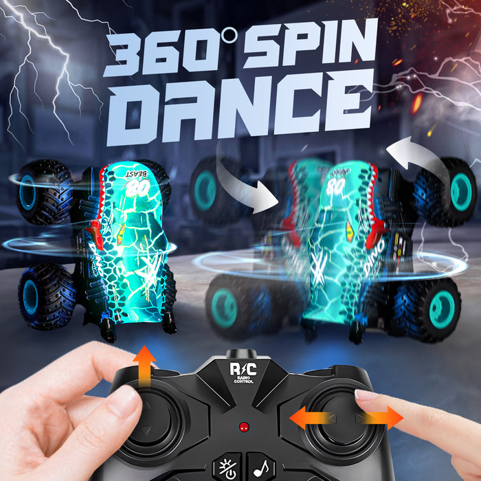 Bezgar RC Monster Trucks for Boys, Dinosaur Toys RC Cars for Kids with Lights & Music