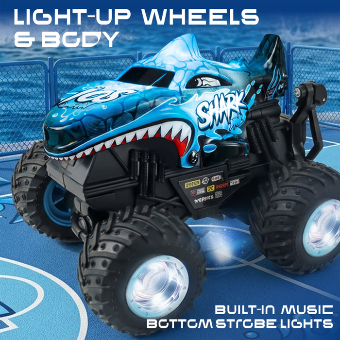 Bezgar RC Cars for Kids, RC Monster Trucks for Boys with LED Car Shell & Wheels, 360° Stunt and Music