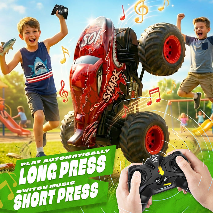 Bezgar RC Monster Truck, 1:20 RC Shark Truck with Lights, Music & 360° Spins