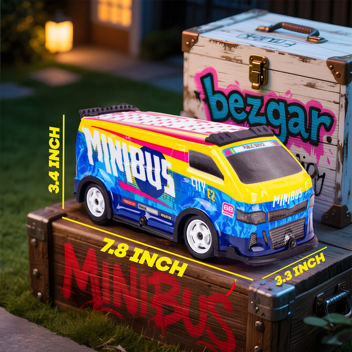 Bezgar 4WD RC Bus Toy with Color-Changing Lights and 2 Spare Tires