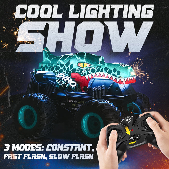 Bezgar RC Monster Trucks for Boys, Dinosaur Toys RC Cars for Kids with Lights & Music
