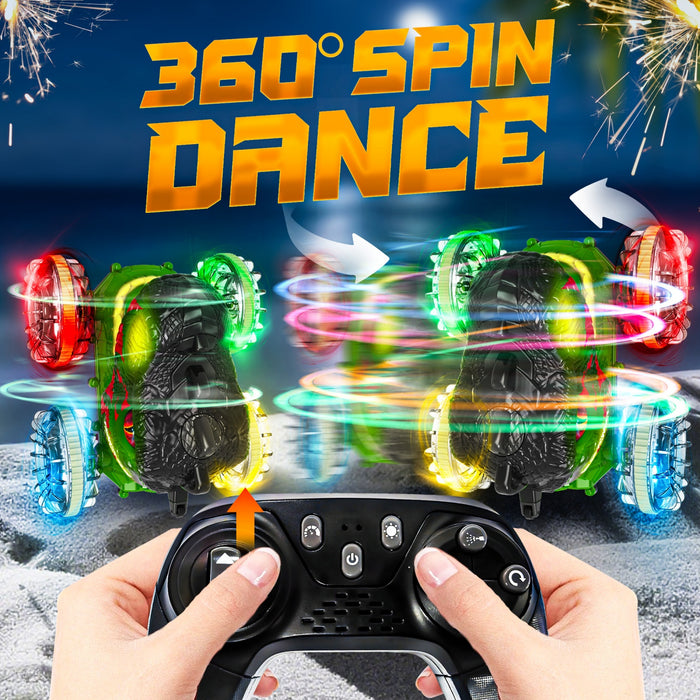 Bezgar Dinosaur RC Truck with Lights & Water Gun, 360° Spins