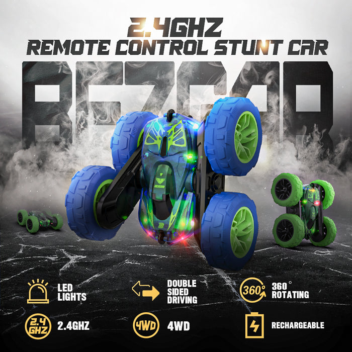 Bezgar RC Car for Kids, Double-Sided 360° Rotating RC Stunt Cars with Lights