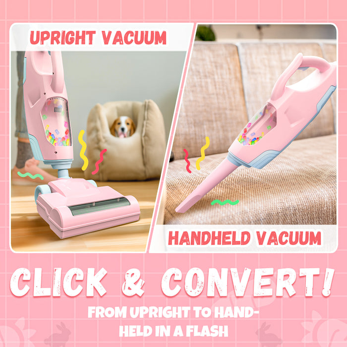 2-in-1 Kids Vacuum, Toy Vacuum Cleaner for Kids with Suction & Sounds, Pretend Play Toy Cleaning Set