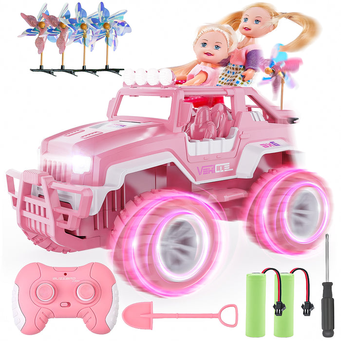 Bezgar Pink Remote Control Jeep Car for Girls with 4 Windmills