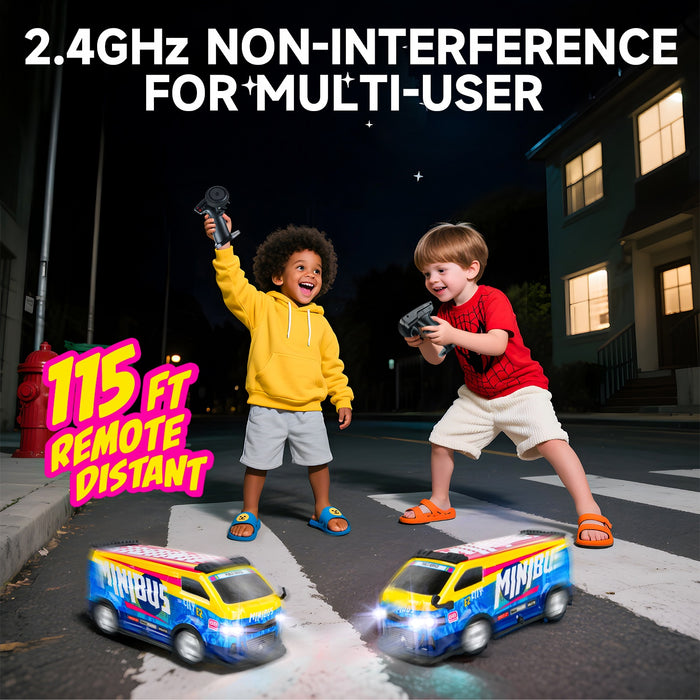 Bezgar 4WD RC Bus Toy with Color-Changing Lights and 2 Spare Tires