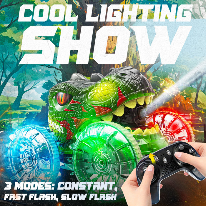 Bezgar Dinosaur RC Truck with Lights & Water Gun, 360° Spins
