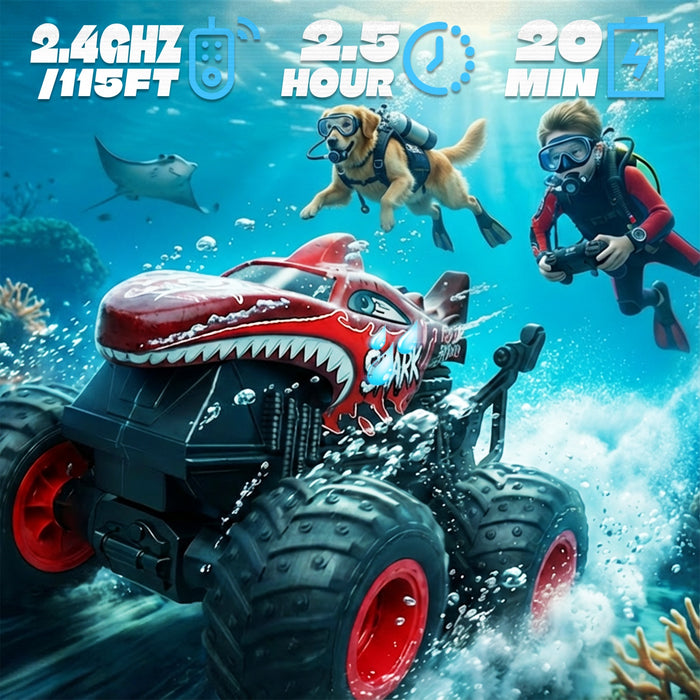 Bezgar RC Monster Truck, 1:20 RC Shark Truck with Lights, Music & 360° Spins