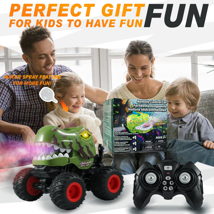 Bezgar 1:20 Camo Dinosaur RC Monster Truck with Spray, Lights & 360° Spins