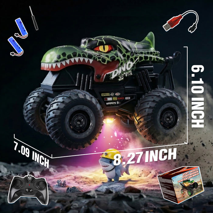 Bezgar Dinosaur Toys RC Cars for Kids 4-7 8-12, RC Monster Trucks for Boys with LED Shell & Wheels