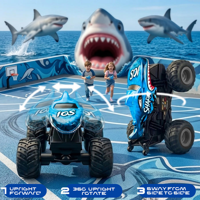Bezgar Shark RC Car for Kids, RC Monster Truck for Boys with Lights & Music & 360° Stunt Spin