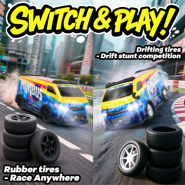 Bezgar 4WD RC Bus Toy with Color-Changing Lights and 2 Spare Tires