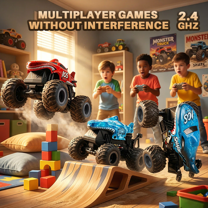 Bezgar Shark RC Car for Kids, RC Monster Truck for Boys with Lights & Music & 360° Stunt Spin